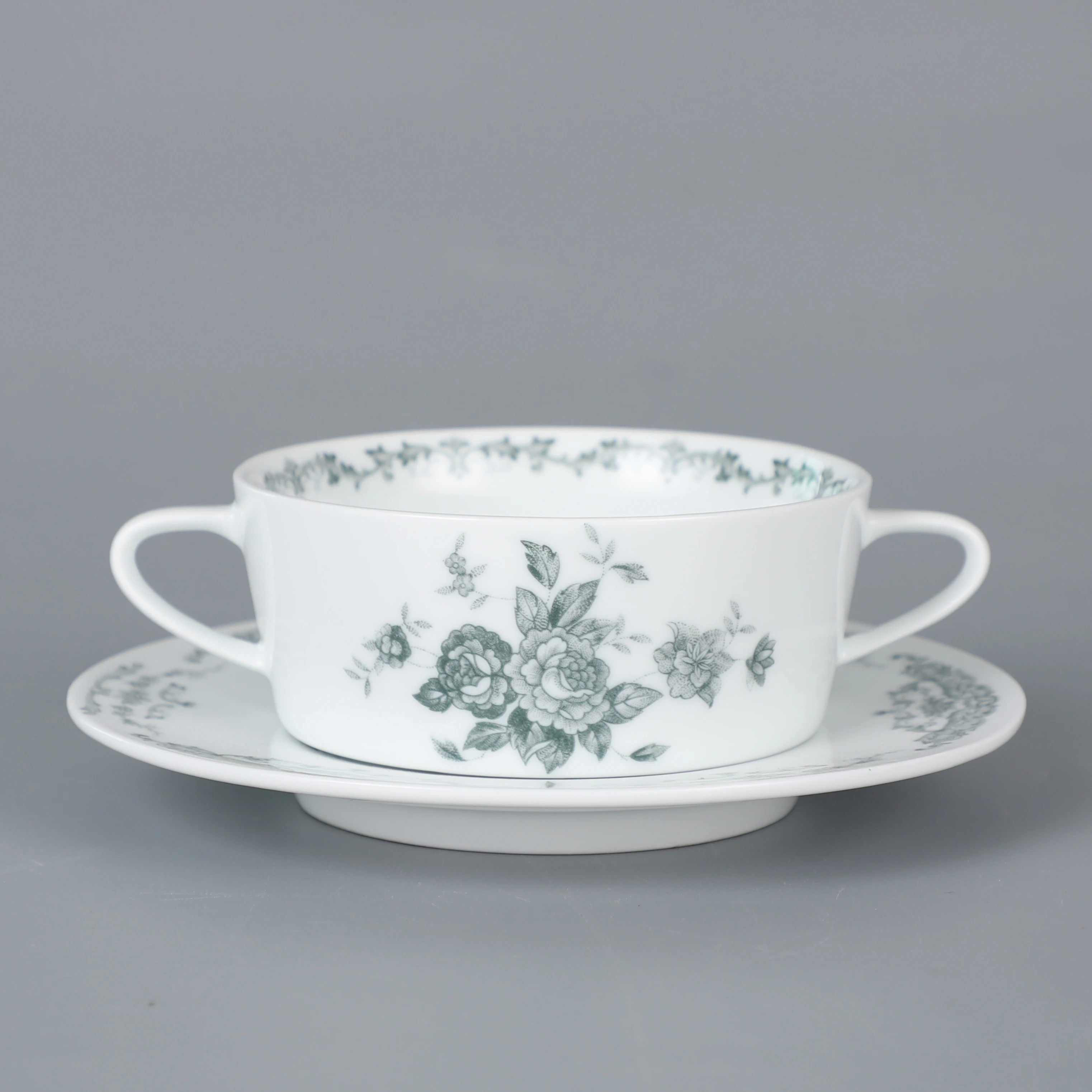 P&T Retro Rose white porcelain dinnerware set Round Salad Plate Ceramic Soup Dinner Dish Deep Plate For Restaurant