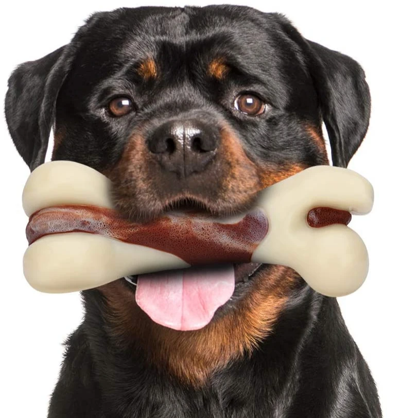 Fondopet Beef Flavor Indestructible Dog Chew Toys Durable Dog Teething Chew Toys Bones for Aggressive Chewers