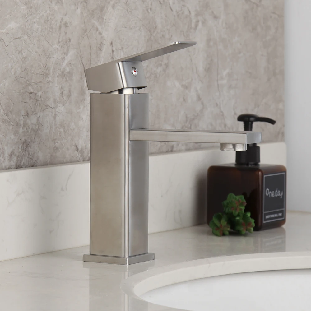 JIENI Brushed Nickel Bathroom Sink Mixer Faucet Single Handle Tap Stainless Steel
