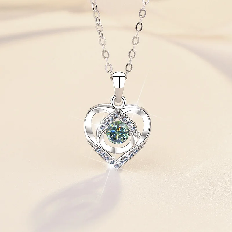 Heart & Soul S925 Sterling Silver Moissanite Necklace High-Grade Sensation Network Red Heart & Cross-Border Manufacturers Gift