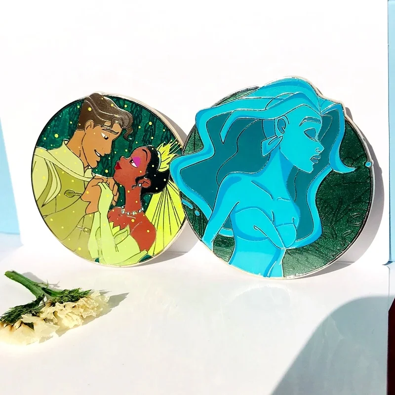 Direct enamel pin factory manufacturer custom Translucent sandblast lapel pin round princess fantasy glow hard enamel lapel pin