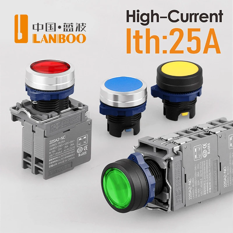 LANBOO 25A High Current Power Supply Power With Lamp Metal Button Switch XB2 LAY37 LA38   Red green LED