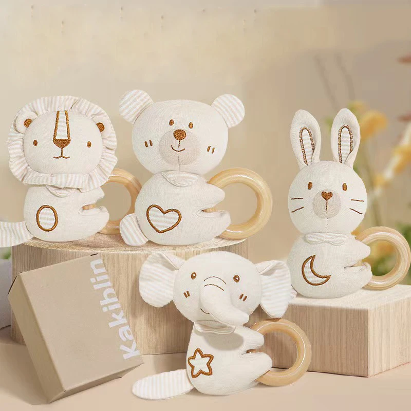 100% Детские Прорезыватели из органического хлопка ручной работы Amigurumi погремушка для животных подарок новорожденных классическая деревянная игрушка кольцо