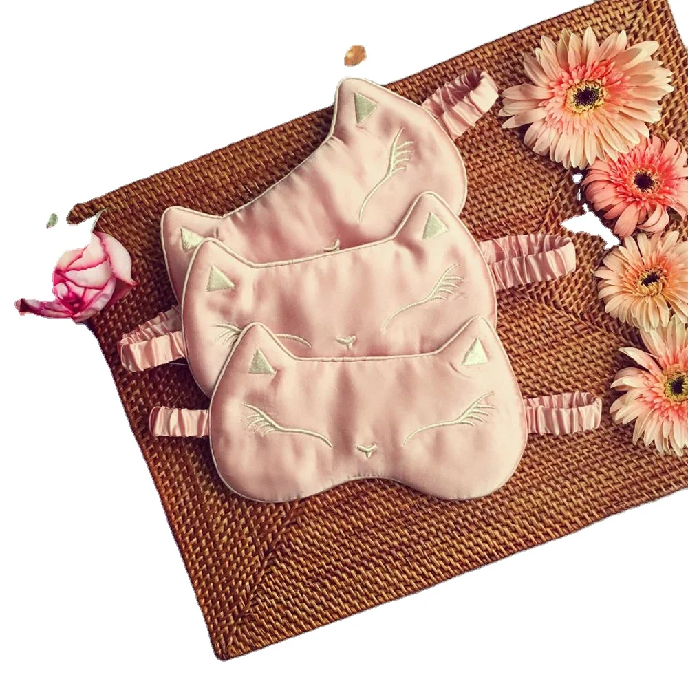 Шелковая маска для сна в форме кота с вышивкой под заказ