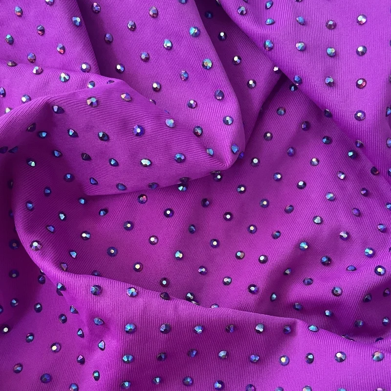 Luxurious 1.5 Meter Bling Purple Crystal Gem Hot Fix Rhinestone Spandex Dress Decorative Fabric