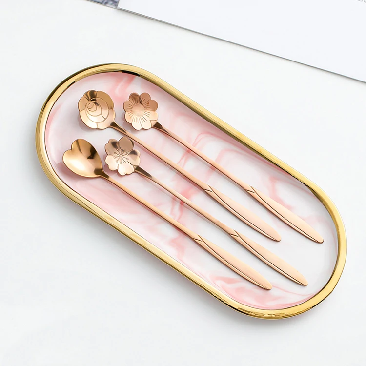 Tea Coffee Mixing Ice Cream Spoon Stainless Steel Flower Shape Long Handle Spoon For Wedding Souvenirs Guests Gifts