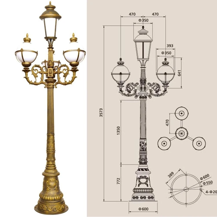 Square Post Lantern Bronze Sculpture Pillar Lights Pedestrian Street Post Lamp Flower Ball European Garden Lights