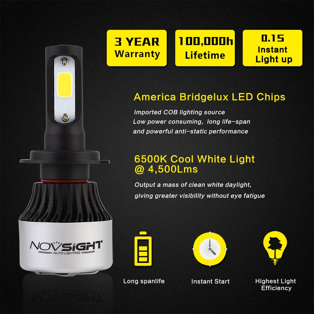 Novsight\Nighteye Hot Selling C6 plus S2 LED Headlight H4 H7 9000lm 6500k auto led Headlight bulb Kit For Universal Car