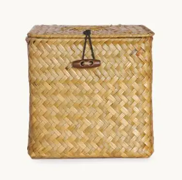 Straw rattan tea table sitting room desktop creative box barrel napkin storage set drawer paper towel basket