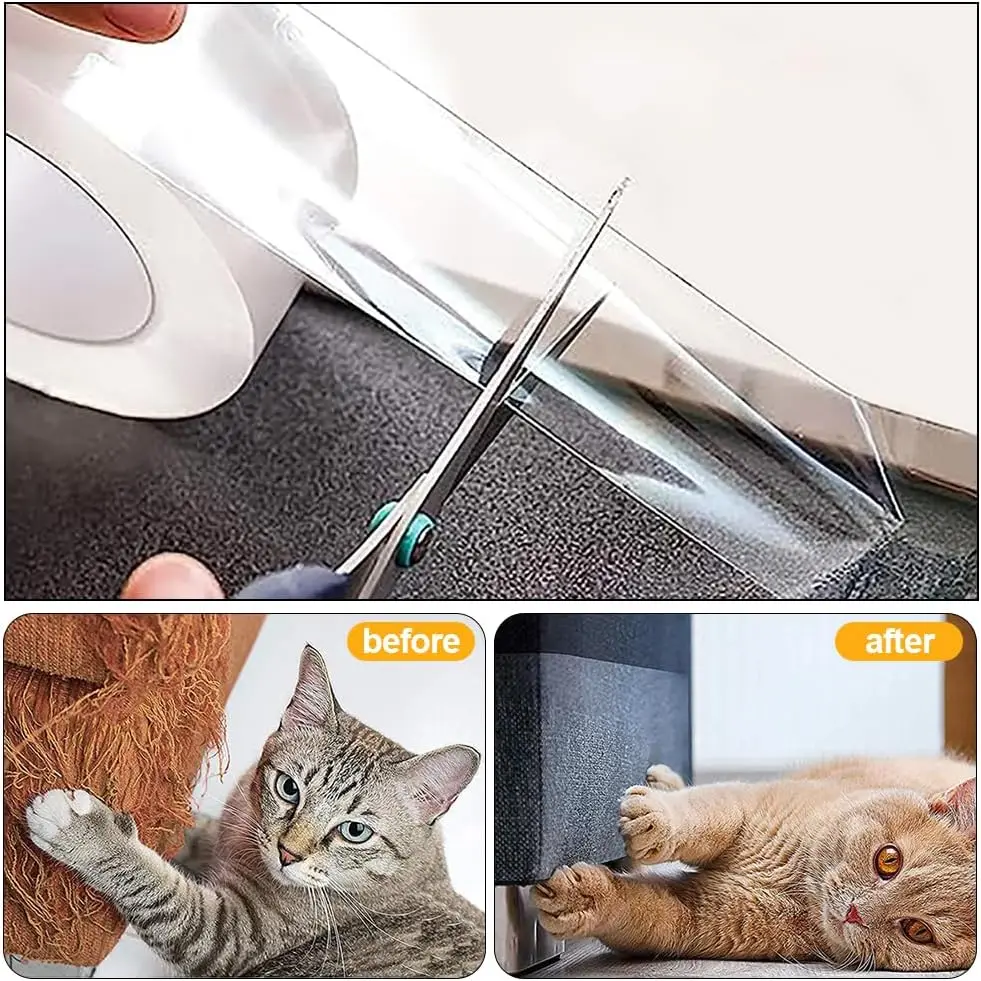 Anti-Scratch Cat Training tape 100% Transparent Self Adhesive Single Side Couch Guard from Cat Dog, Pet Training Sticky Tape