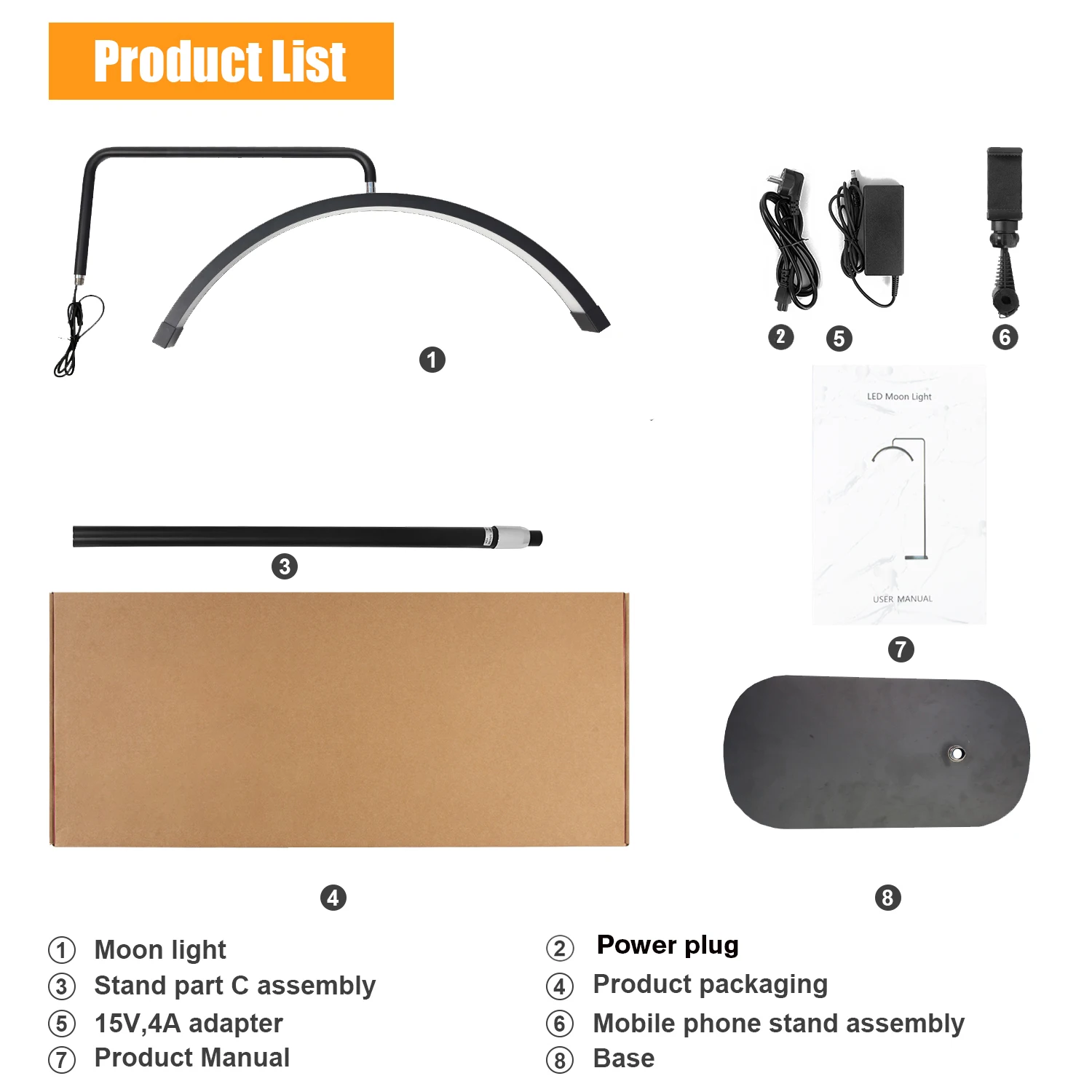 FOSOTO Professional Beauty Light Moonlight Lamp for Lash Extension Half Moon Floor Lamp Lash Light with Phone Holder for Tattoo