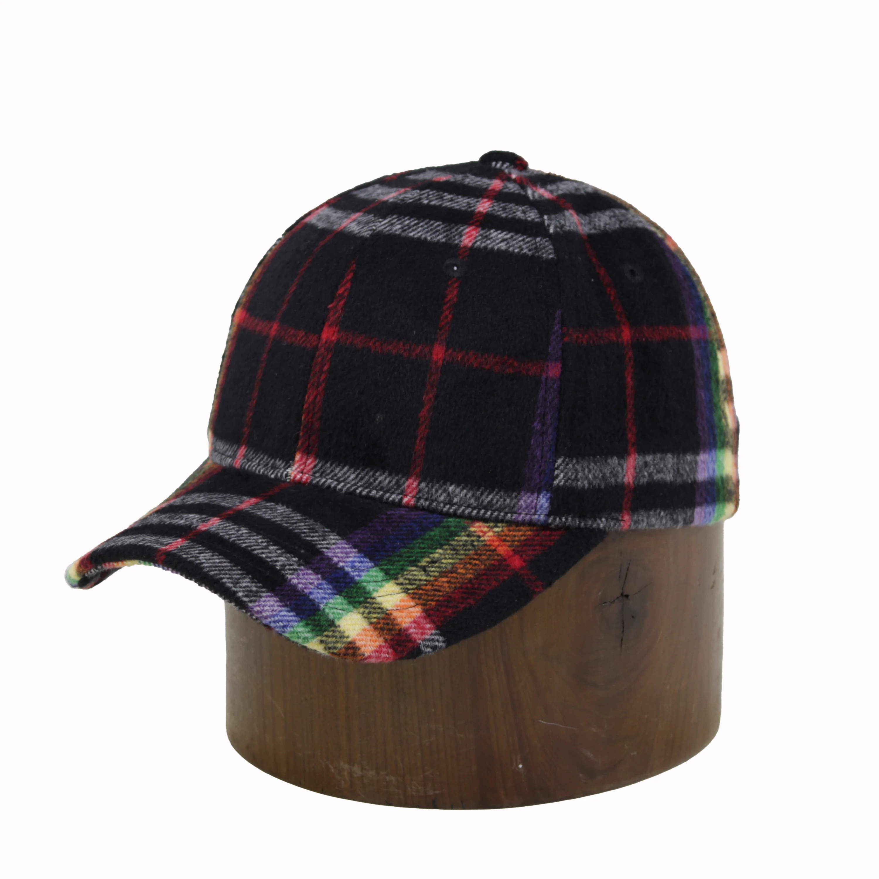 Oem небольшой заказ 6 панелей Зимняя шерстяная модная черная клетчатая спортивная бейсбольная кепка на ваш собственный логотип