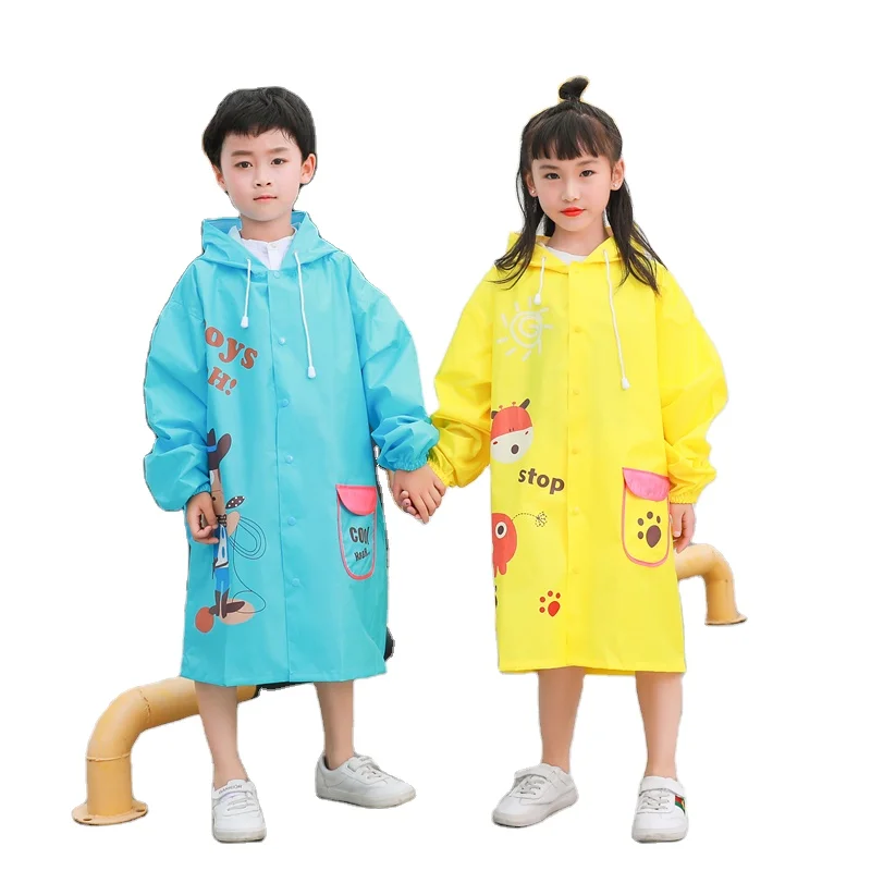 Kids fashion raincoat school  modern at Outdoor Design for Kids Double Brim Cartoon Student Rain Poncho with Backpack Bit