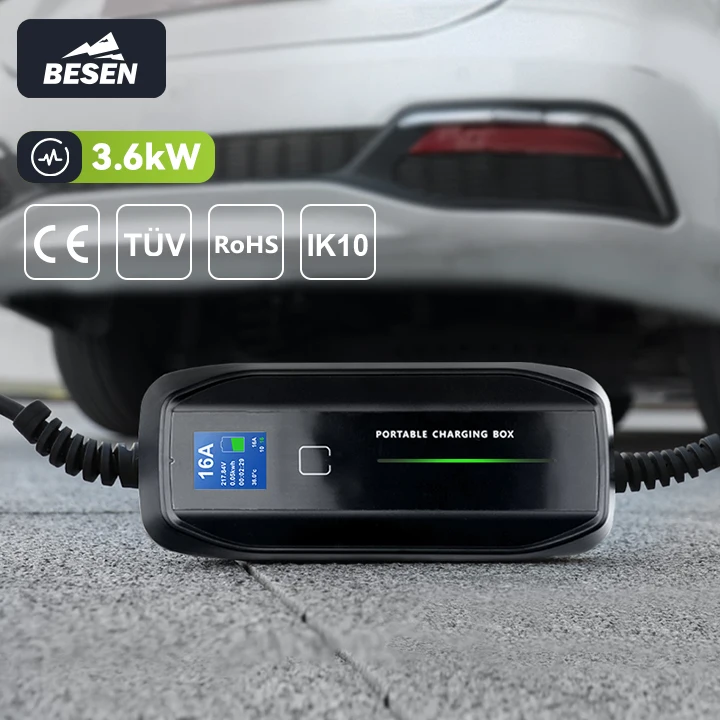 BESEN Best Price 10A 16A Electric Car Charger 5 Meters Cable Type 2 Schuko Plug On the Go Portable EV Charger