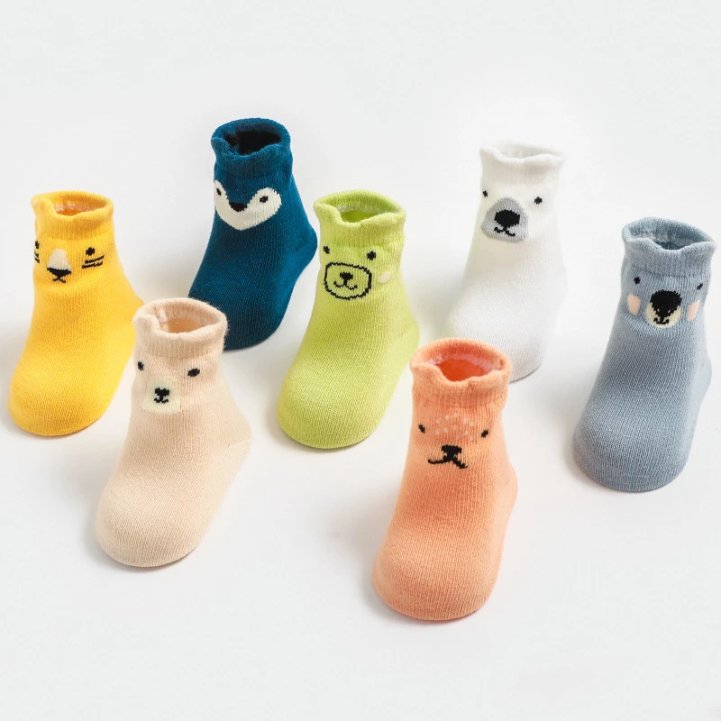 Милые детские носки из чесаного хлопка с животными Осенние нескользящие для пола в помещении мягкие малышей и младенцев