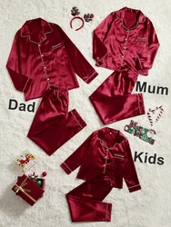 Silk Loungewear Adult Striped Xmas Pyjamas Womens Sleepwear Set Red Kids Matching Family Christmas Pajamas kigurumi pajamas