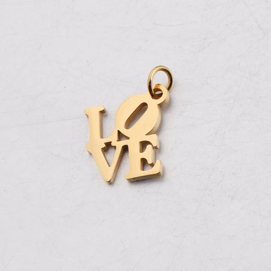 Factory Cheap Wholesale Hollow LOVE MirrorPolished Small Pendant Charm For Lovers DIY Handmade Stainless Steel Necklace Jewelry