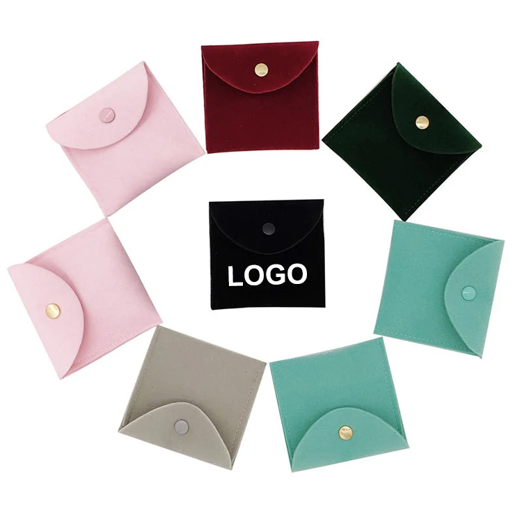 Custom Logo Print Brooch Ring Bracelet Jewelry Packaging Button Velvet Envelope Pouch Bag Necklace Jewelry Pouch With Flap