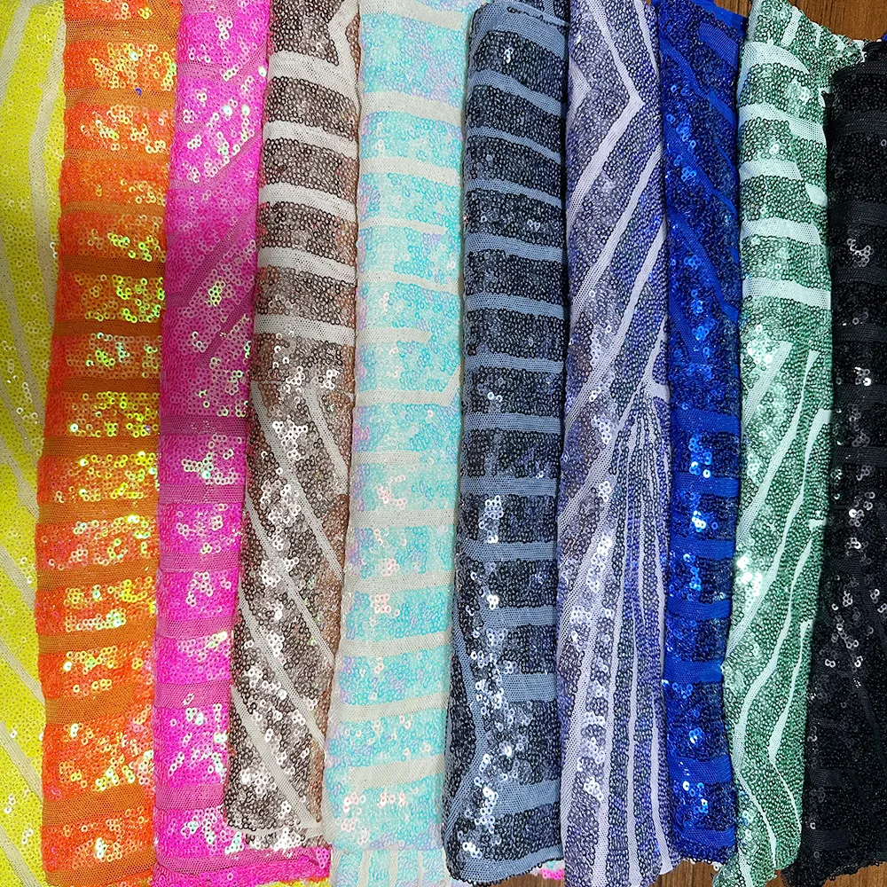 Customized Luxury French Elastic Lace Net Embroidery Cloth Diamond Pattern Rose Gold Sequin Fabric For Party Dress