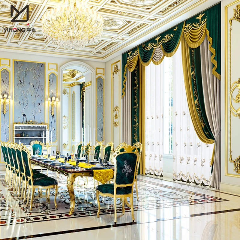 Curtain Bedding Set Classical luxury villa living room Curtains embroidered blackout window arabic curtains for living room