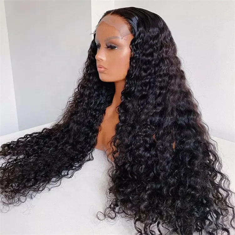 Factory price pre plucked lace frontal natural hair curly wig water wave wigs human hair for black women
