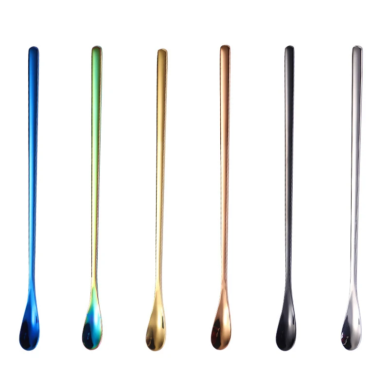 Wholesales High Quality 304 Stainless Steel Stirring Spoon Colored Coffee Dessert Spoon With Long Handle