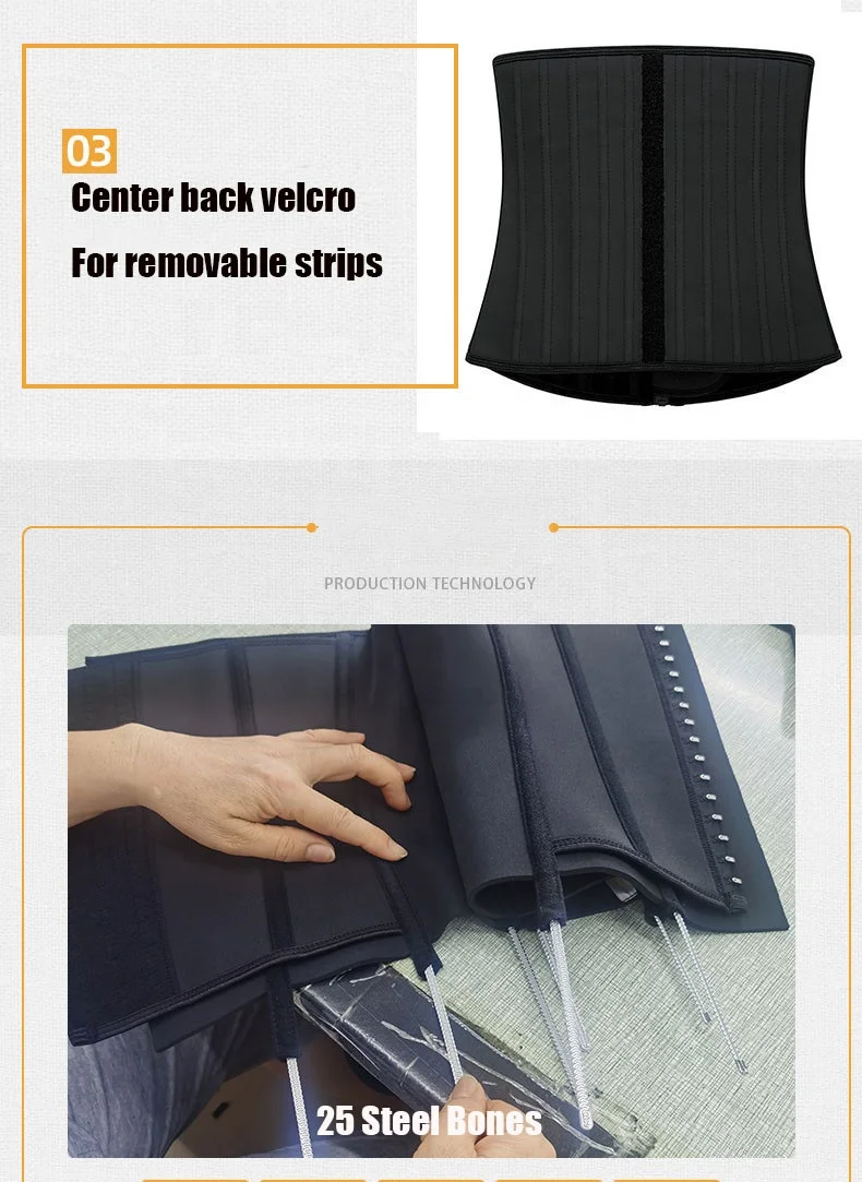 Custom 25 Steel Bones Front Zip Up Detachable Double Belt Adjustable Women Tummy Latex Waist Cinchers Shaper Latex Waist Trainer