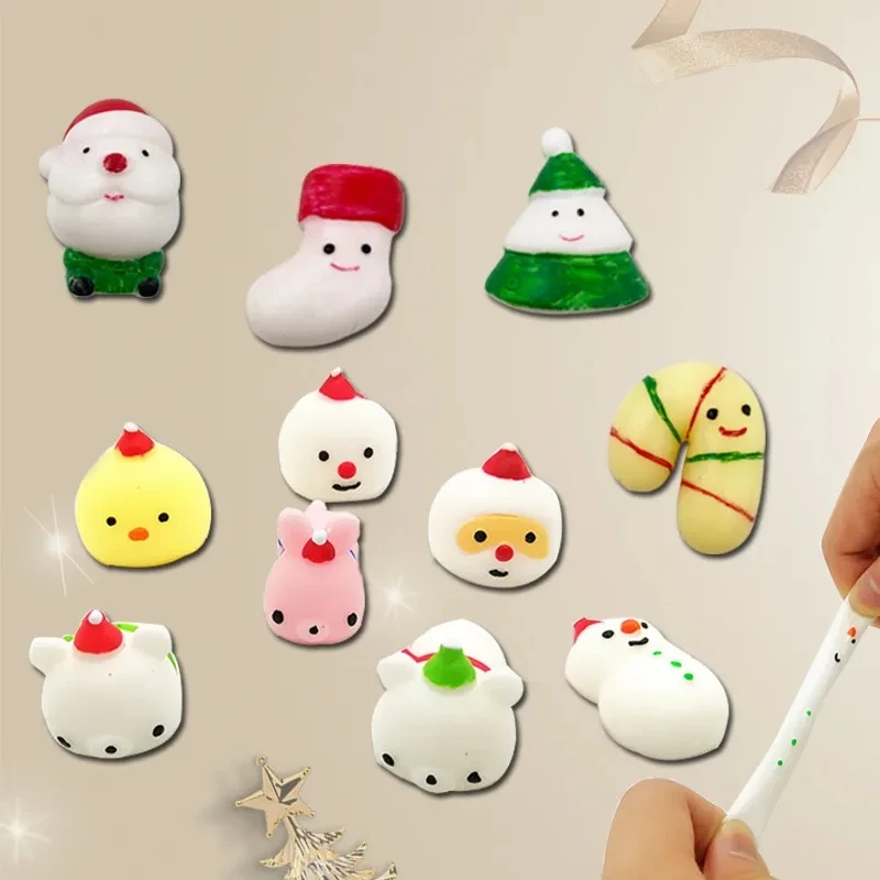 10PCS/Lot  Christmas Series Squishy Toy Santa Claus Anti stress Ball Squeeze Mochi Rising Toys Soft Sticky Stress Reliever Toy