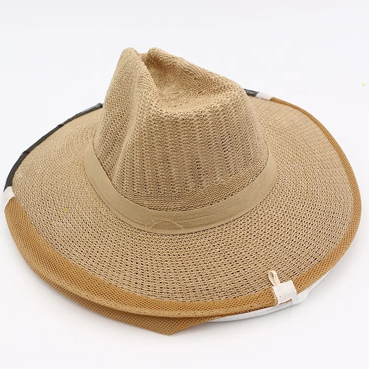 Cowboy bee hat with buckle with fine mesh veil vented head protector hat