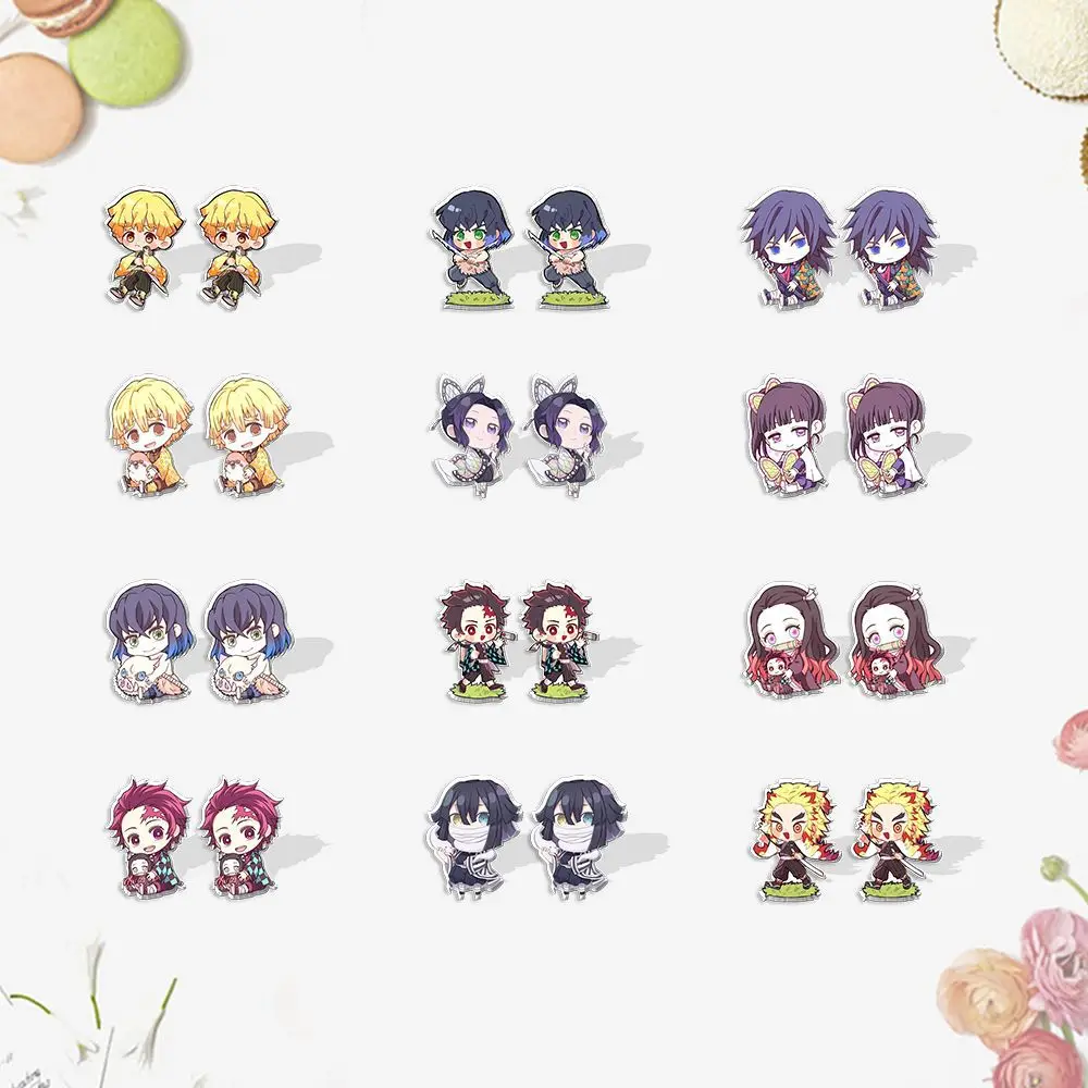 24 Designs Cute Mini All Character Earrings Anime Demon Slayer Acrylic Stud Earrings