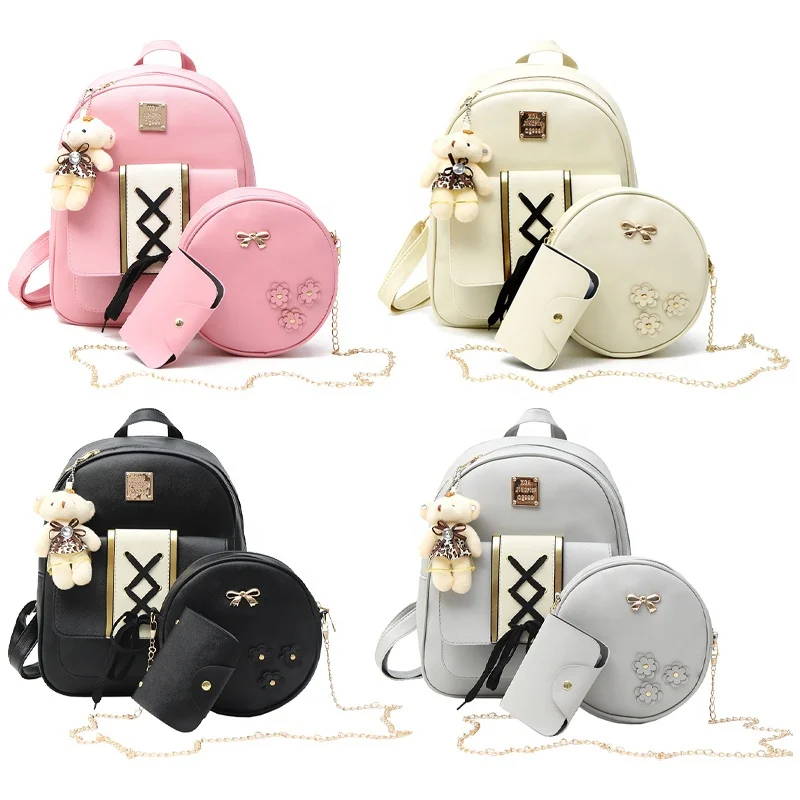 Hot Sale Style Vintage Laced Satchel Custom Logo Leather Handbag set with Clutch Purse 3pcs Set Ladies Women Backpack Bag