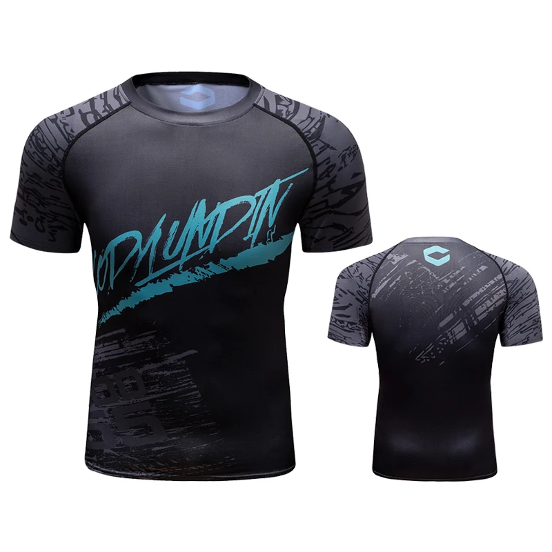 Wholesale MMA bjj wear rash guard custom compression gym mens sublimation printed logo graphics t shirt