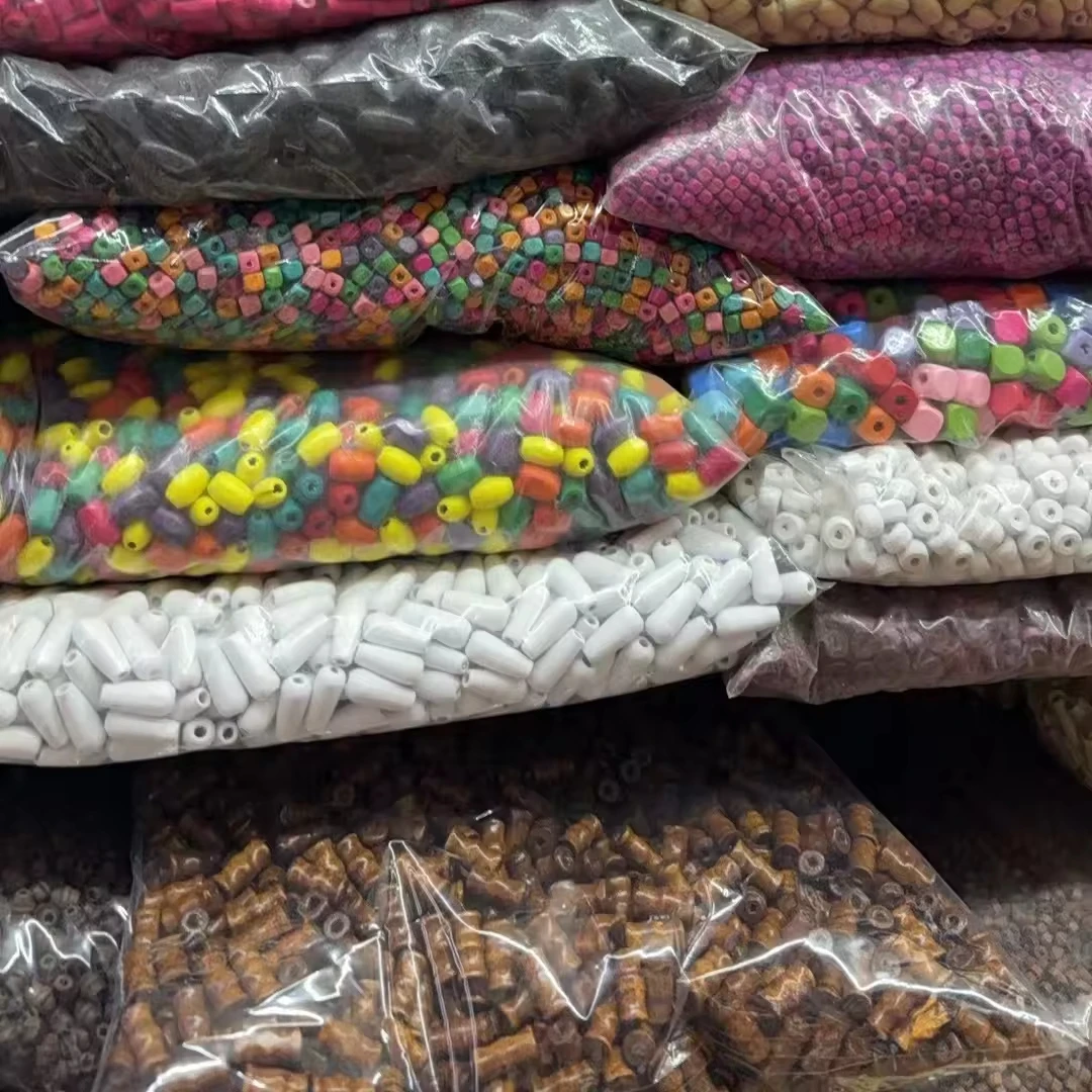 2024 Mylulu Wig Braid Wholesale Big Hole Printed Flower Wood Beads Wooden Craft Loose oval Shape Hair Beads For Hair Braid