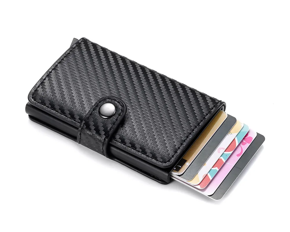 Automatic Pop Up Ultra RFID Real Carbon Fiber Card Custom Wallet, Minimalist Aluminum Credit Card Holder With Metal Money Clip