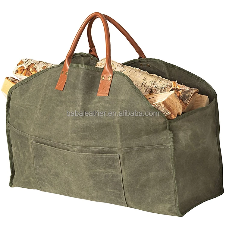 Durable Carrying Firewood Log Tote Waxed Canvas Bag Firewood big Bags Firewood Bag