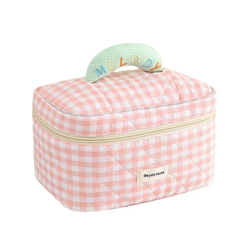 Хит продаж цветная хлопковая клетчатая сумка для макияжа