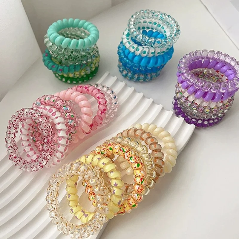 6pcs/bag Elastic Hair Scrunchies Ponytail Rope Telephone Wire Coils for Women Accessory