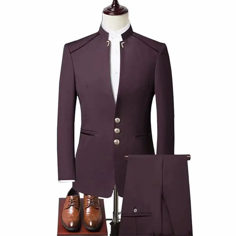 (Blazer+Pant+Vest) 2019 New Single Breasted Men Suits 3 pieces Set Chinese bridegroom Tuxedos Mandarin Collar Slim Wedding Suit