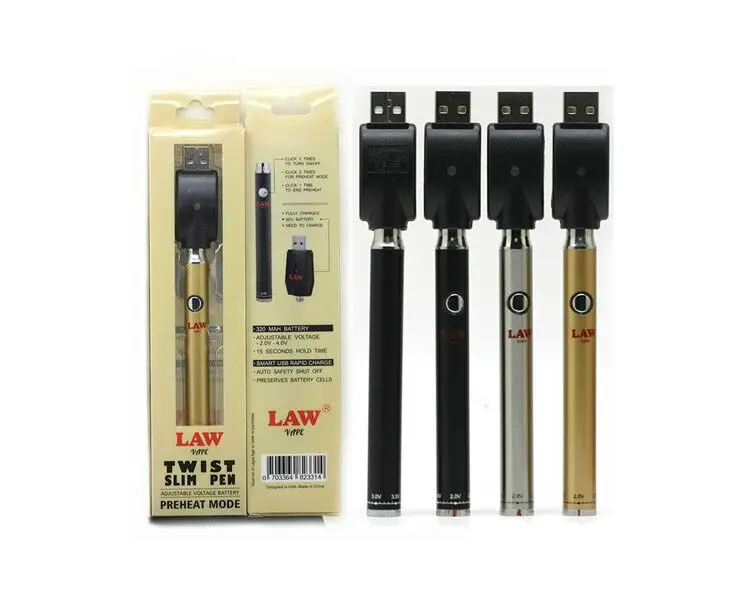 
Hot product law vape battery 320mah preheat function cbd battery for thick oil cartridge 