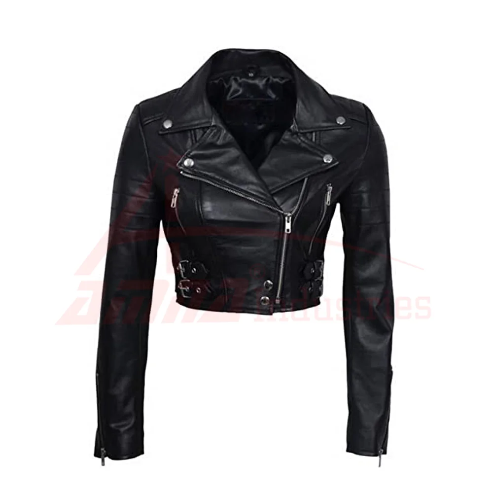 100% Real Leather Women Crop Jacket Bright Color Women Crop Jacket
