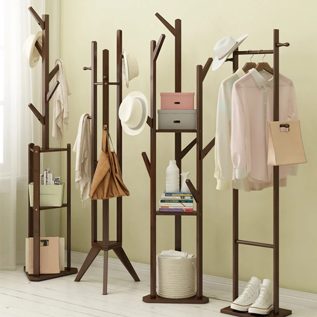 3 Tier Shelf Clothes Coat Hat Rack Tree Stand Hanger Organizer Bamboo Coat Rack