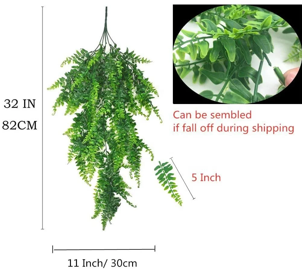 
2Pack Artificial Plants Vines Ferns Persian Rattan Hanging Plant Boston Fern Flowers Vine Outdoor Plastic Plants for Wall Decor 