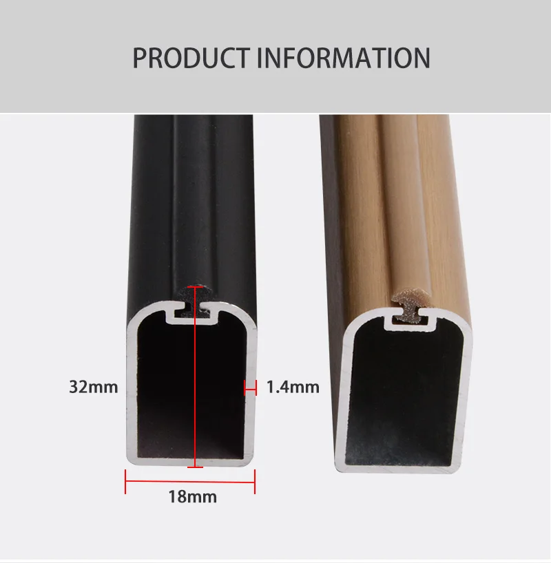 Aluminum Customized Black  Wardrobe Hardware Hanging Rail Wardrobes Closet Silent Non-slip Clothes Wardrobe Tube