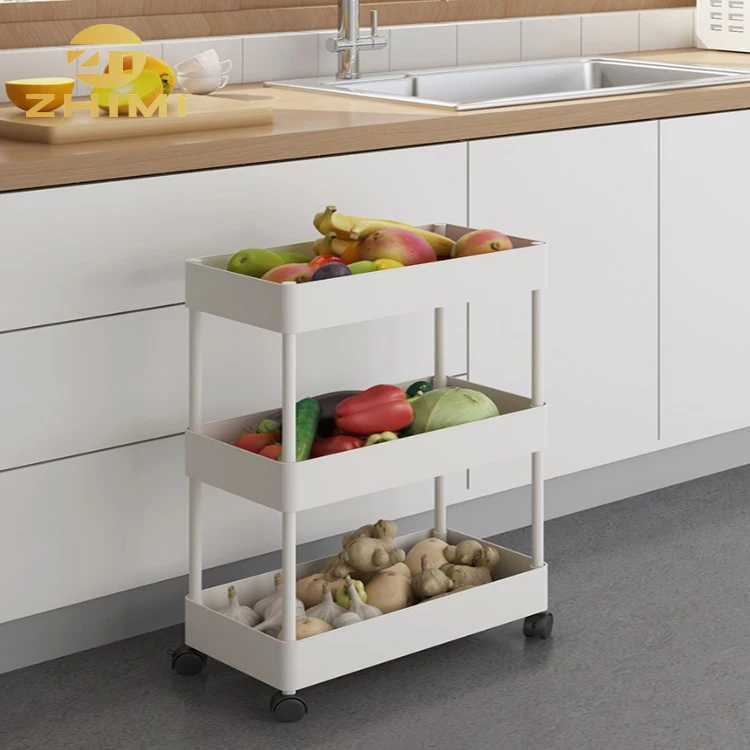Multi-function Home Kitchen Rolling Storage Rack Shelf Plastic Ttrolley Cart on Wheels