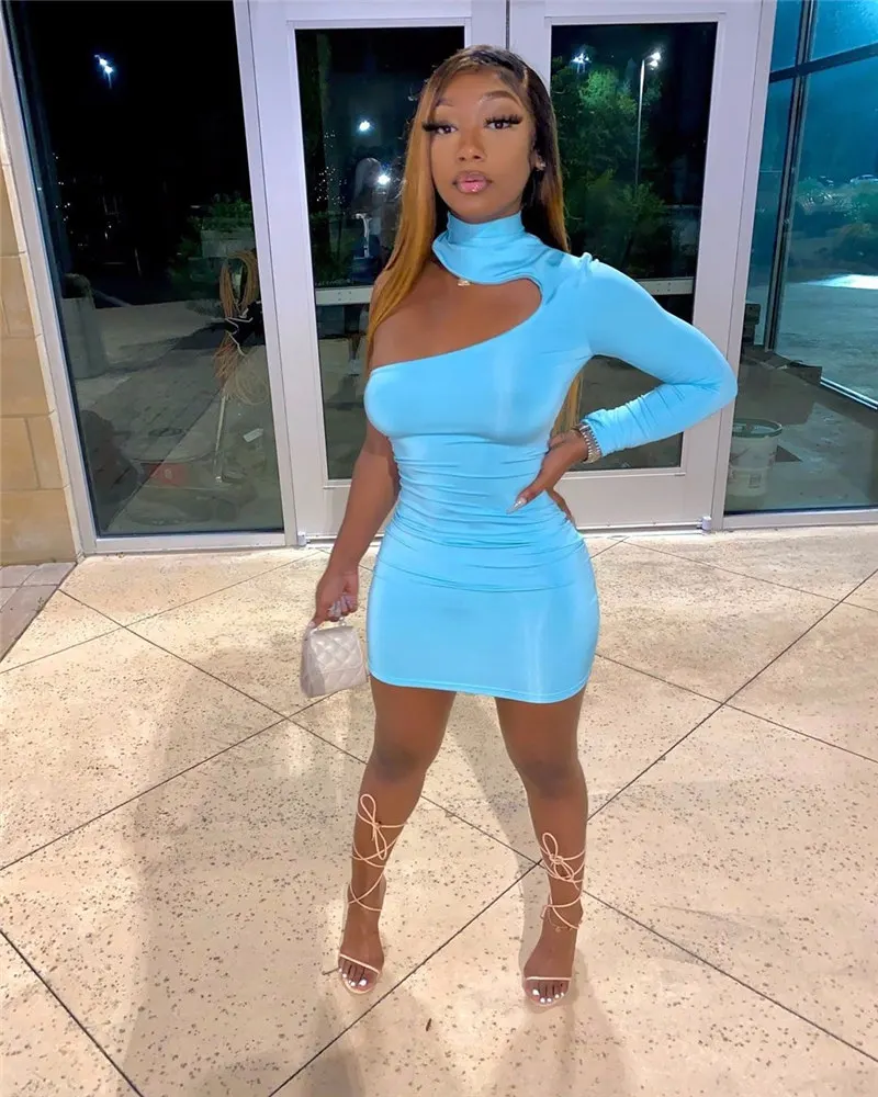  Wholesale elegant solid light blue color soft fabric party evening club long sleeve corset dresses for dress women