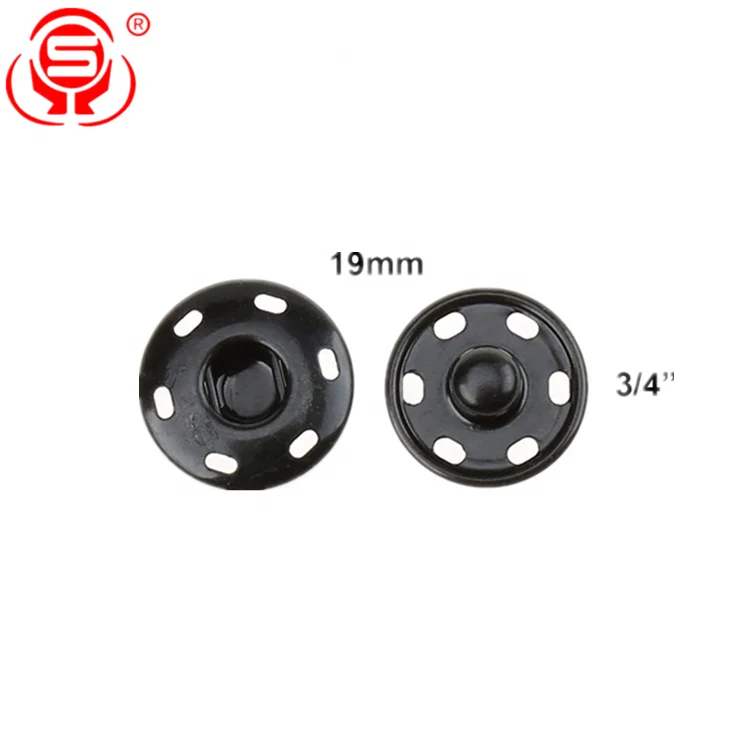
High Quality 19mm Sew on Snap Button Black Metal Snap Fastener Press Buttons for Clothing 
