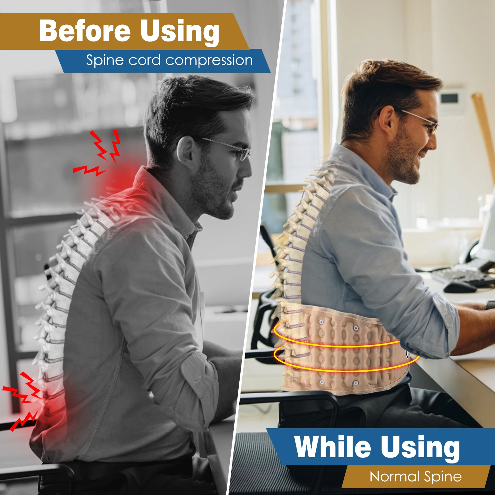 Adjustable Leather Waist Support Lumbar Traction Brace Inflatable Back Spinal Decompression Belt