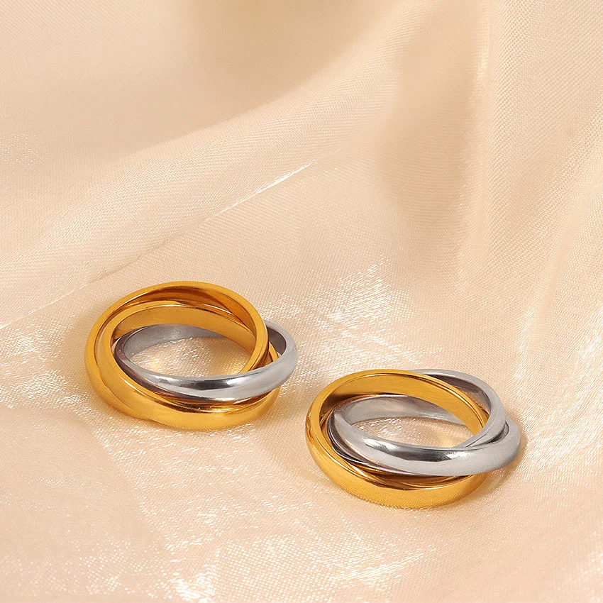 Amazon Titanium Steel Couple Ring Tricyclic Ring Rotary Motion Anti-Anxiety Wedding Engagement Gift Jewelry Stainless Steel