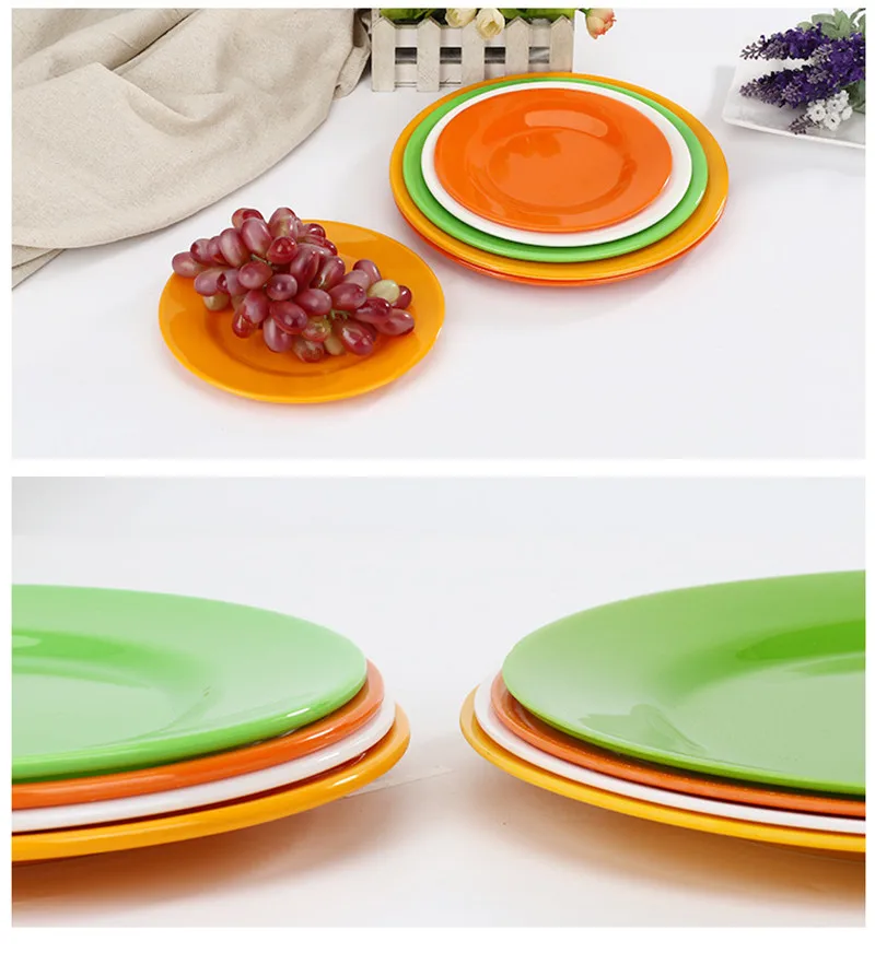 Plastic Round Plates Dishes Salad Snack Fruit Plate Picnic Dishes Unbreakable Kitchen Dinnerware