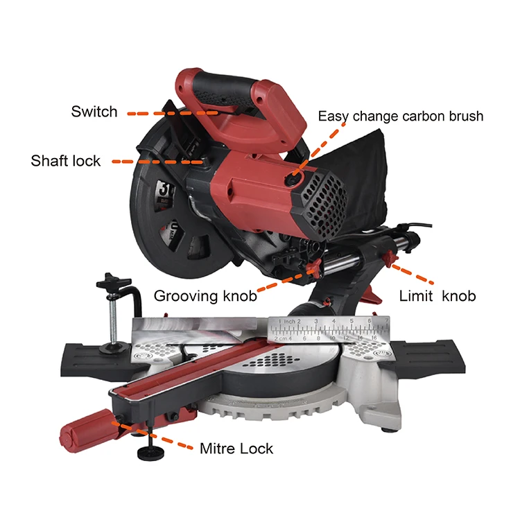 
210mm J1XL-DU11-210 Soft Grip Soft Start Small Occupation Space More Loading Capacity Sliding Mitre Saw 
